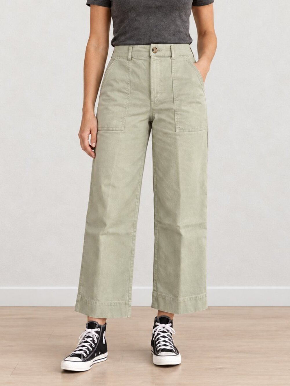 Club Monaco High-Rise Wide-Leg Utility Pants, Sage Green, Size 4
